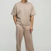 boohooMAN Oversized Boxy Bonded Scuba T-Shirt & Stacked Jogger Tracksuit | Sets & Coords | Tracksuits