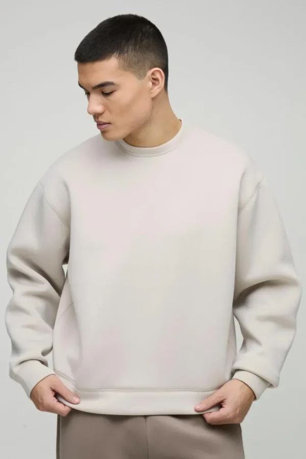 boohooMAN Oversized Boxy Bonded Scuba Sweatshirt | Going Out | Hoodies & Sweats