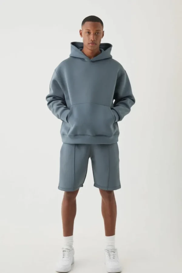 boohooMAN Oversized Boxy Bonded Scuba Hooded Short Tracksuit | Going Out | Tracksuits