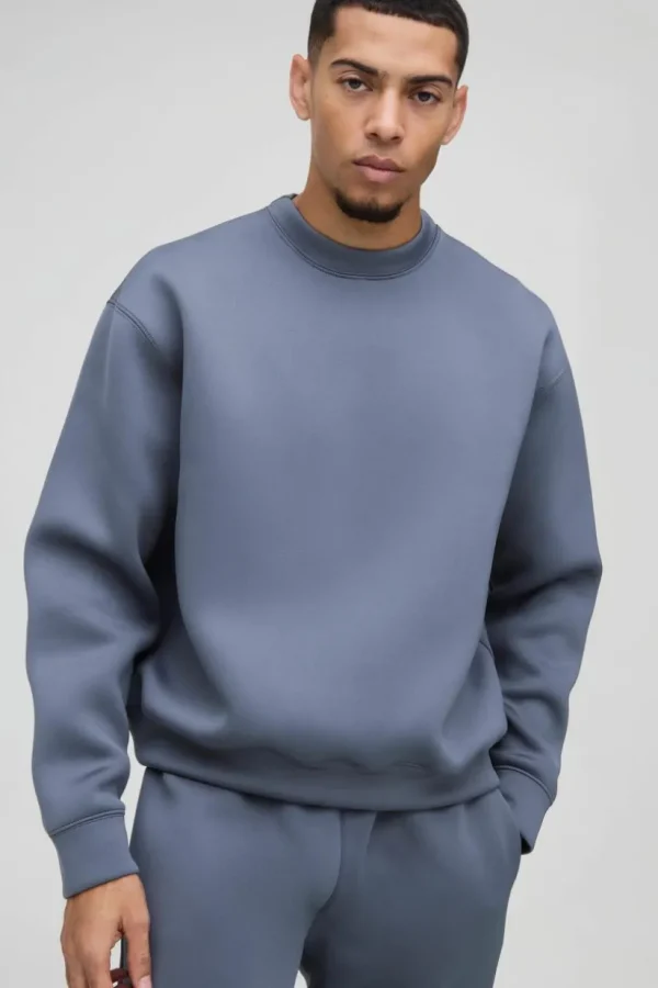 boohooMAN Oversized Boxy Bonded Scuba Sweatshirt | Hoodies & Sweats