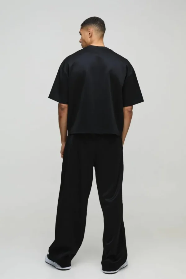 boohooMAN Oversized Boxy Bonded Scuba T-Shirt & Stacked Jogger Tracksuit | Sets & Coords | Tracksuits