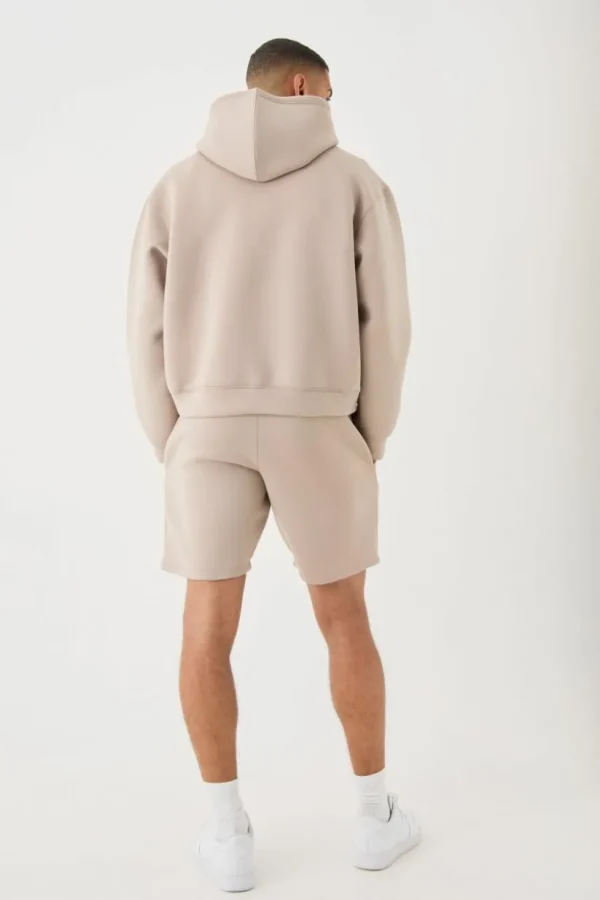 boohooMAN Oversized Boxy Bonded Scuba Hooded Short Tracksuit | Going Out | Tracksuits