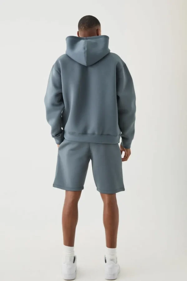 boohooMAN Oversized Boxy Bonded Scuba Hooded Short Tracksuit | Going Out | Tracksuits