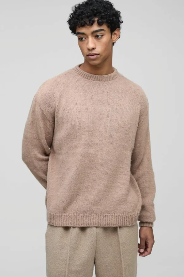 boohooMAN Oversized Boxy Brushed Knitted Jumper | Knitwear | Going Out Knitwear