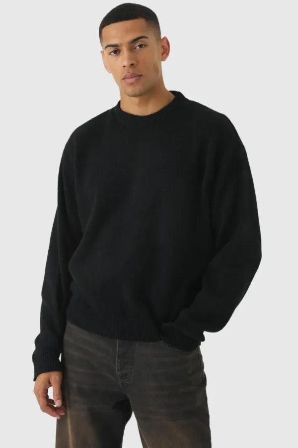 boohooMAN Oversized Boxy Brushed Knitted Jumper | Knitwear | Going Out Knitwear