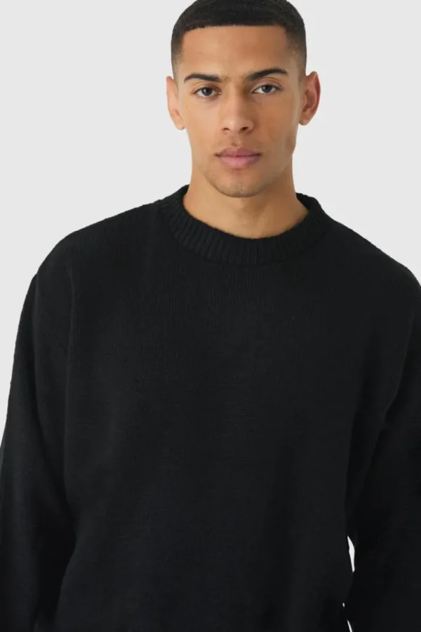 boohooMAN Oversized Boxy Brushed Knitted Jumper | Knitwear | Going Out Knitwear