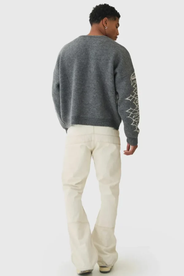 boohooMAN Oversized Boxy Brushed Mono Renaissance Knitted Jumper | Knitwear | Going Out Knitwear