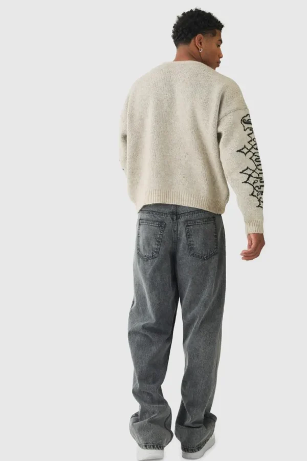 boohooMAN Oversized Boxy Brushed Mono Renaissance Knitted Jumper | Knitwear | Going Out Knitwear