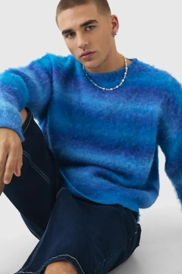 boohooMAN Oversized Boxy Brushed Ombre Knitted Jumper | Knitwear | Going Out Knitwear