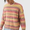 boohooMAN Oversized Boxy Brushed Stripe Knitted Jumper | Knitwear | Going Out Knitwear