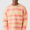 boohooMAN Oversized Boxy Brushed Stripe Knitted Jumper | Knitwear | Going Out Knitwear