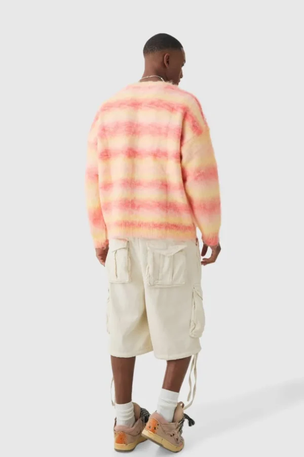 boohooMAN Oversized Boxy Brushed Stripe Knitted Jumper | Knitwear | Going Out Knitwear