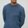 boohooMAN Oversized Boxy Cable Knit Acid Wash Knitted Jumper | Knitwear | Going Out Knitwear