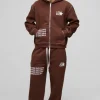 boohooMAN Oversized Boxy Contrast Stitch Printed Zip Through Hooded Tracksuit | Tracksuits