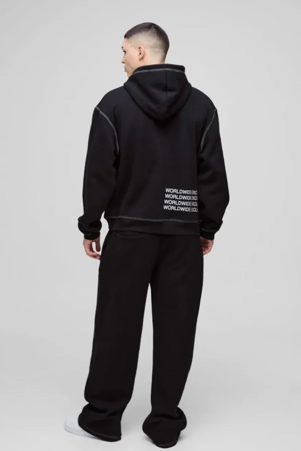 boohooMAN Oversized Boxy Contrast Stitch Printed Zip Through Hoodie | Hoodies & Sweats