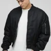 boohooMAN Oversized Boxy Curved Hem Nylon Bomber Jacket | Man | Coats & Jackets