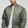 boohooMAN Oversized Boxy Curved Hem Nylon Bomber Jacket | Man | Coats & Jackets