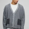 boohooMAN Oversized Boxy Dropped Shoulder Plated Ribbed Knitted Cardigan | Knitwear | Going Out Knitwear