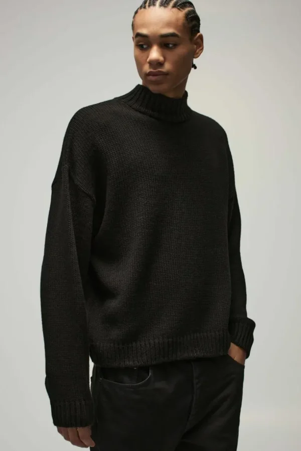 boohooMAN Oversized Boxy Dropped Shoulder Funnel Neck Knitted Jumper | Knitwear | Going Out Knitwear