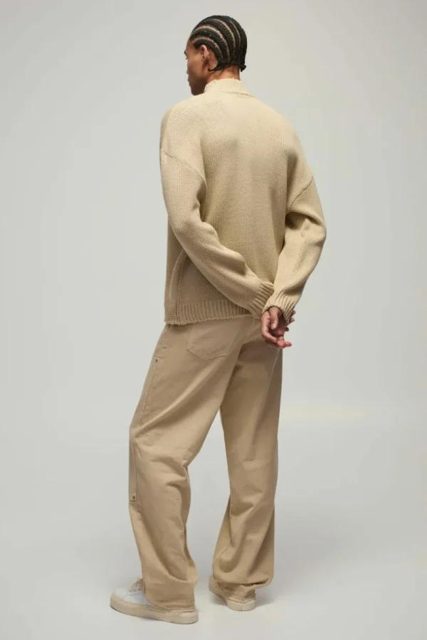 boohooMAN Oversized Boxy Dropped Shoulder Funnel Neck Knitted Jumper | Knitwear | Going Out Knitwear