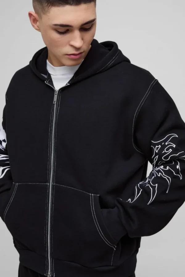 boohooMAN Oversized Boxy Embroidered Hoodie | Hoodies & Sweats