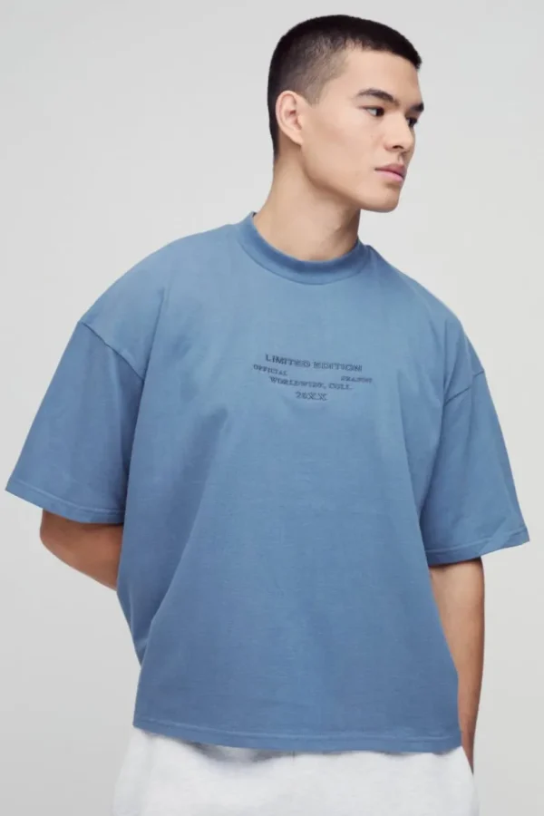 boohooMAN Oversized Boxy Extended Neck Peached Heavyweight T-shirt | Basics - Elevated