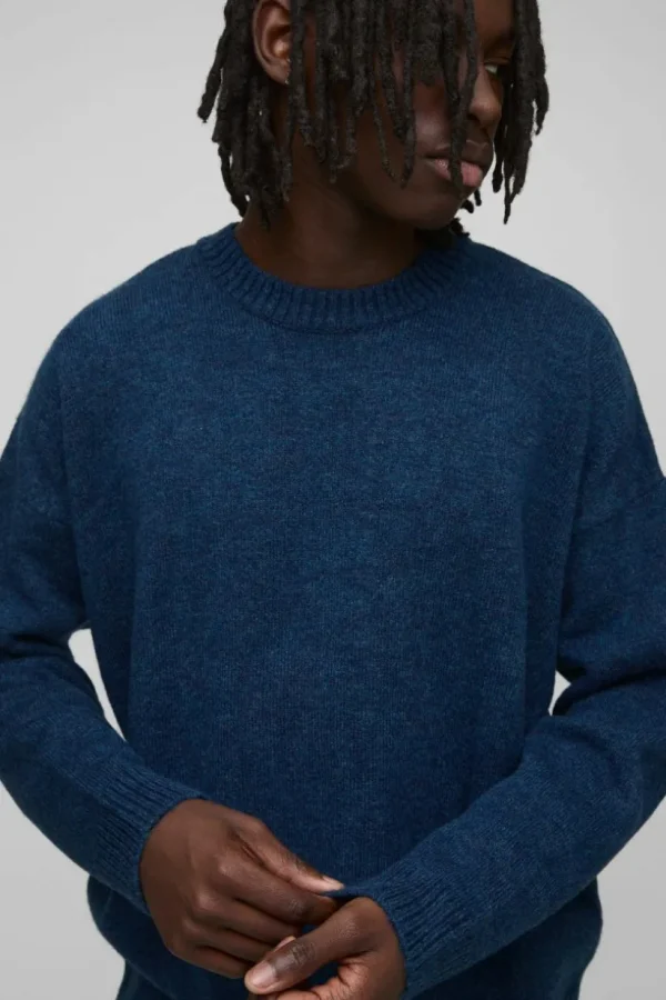 boohooMAN Oversized Boxy Extended Neck Brushed Knit Jumper | Knitwear | Going Out Knitwear