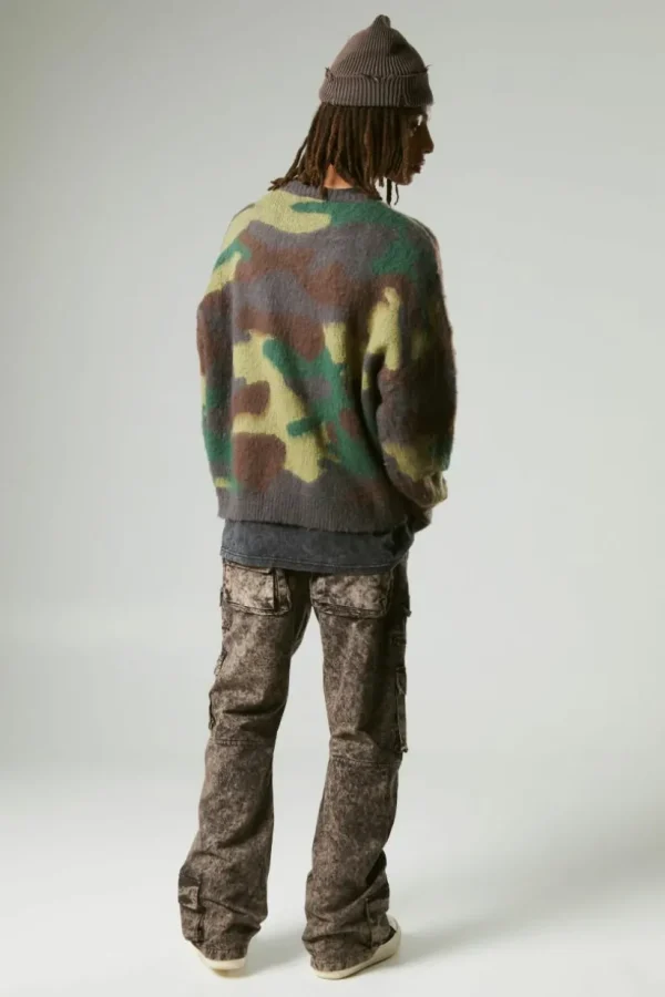 boohooMAN Oversized Boxy Eyelash Knit Camo Jumper | Knitwear | Going Out Knitwear