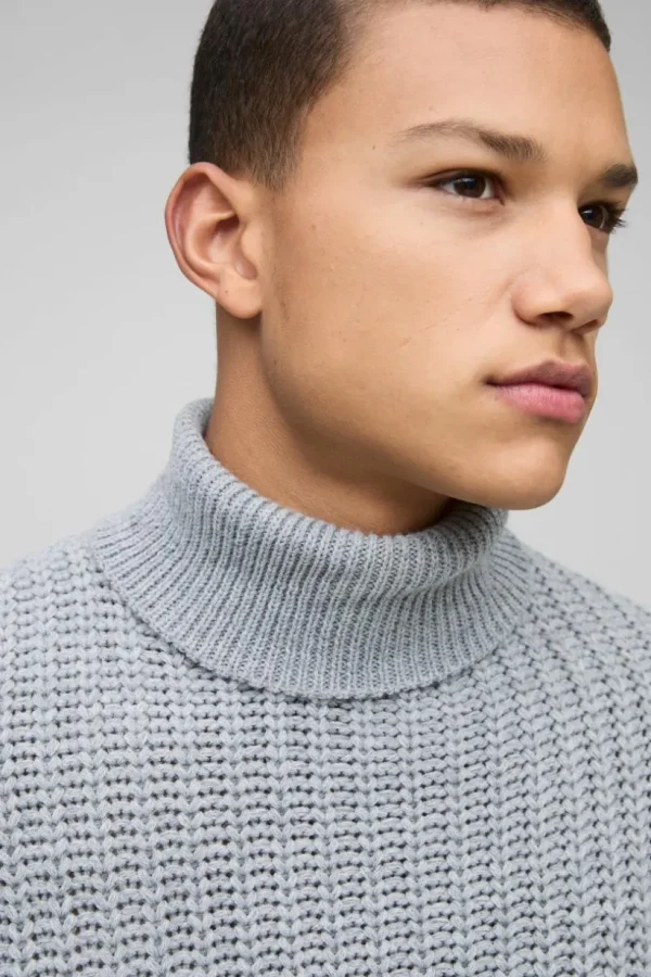 boohooMAN Oversized Boxy Fishman Ribbed Roll Neck Knitted Jumper | Man | Knitwear