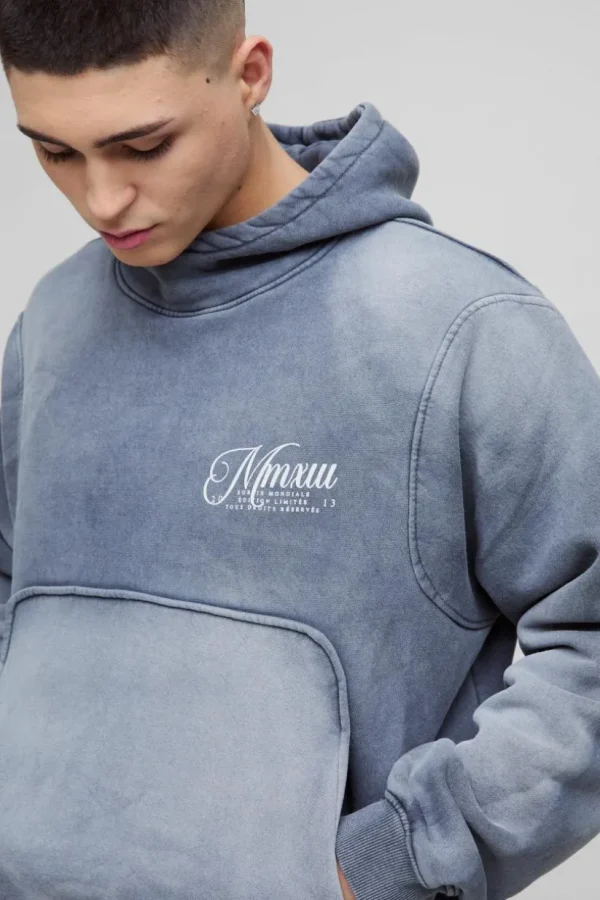 boohooMAN Oversized Boxy Funnel Neck Seam Detail Hoodie | Hoodies & Sweats