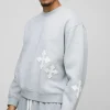 boohooMAN Oversized Boxy Gothic Cross Applique Sweatshirt | Hoodies & Sweats