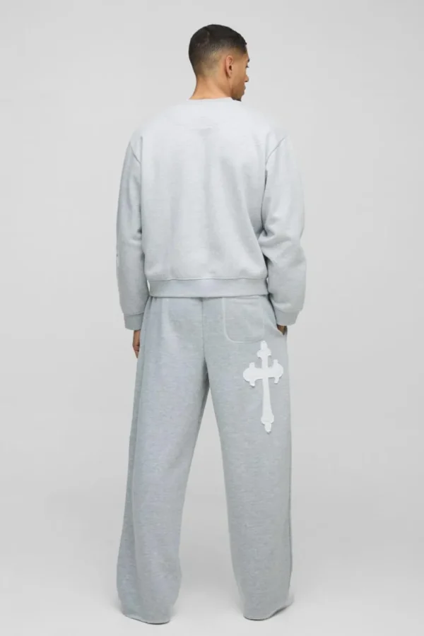 boohooMAN Oversized Boxy Gothic Cross Applique Sweatshirt | Hoodies & Sweats