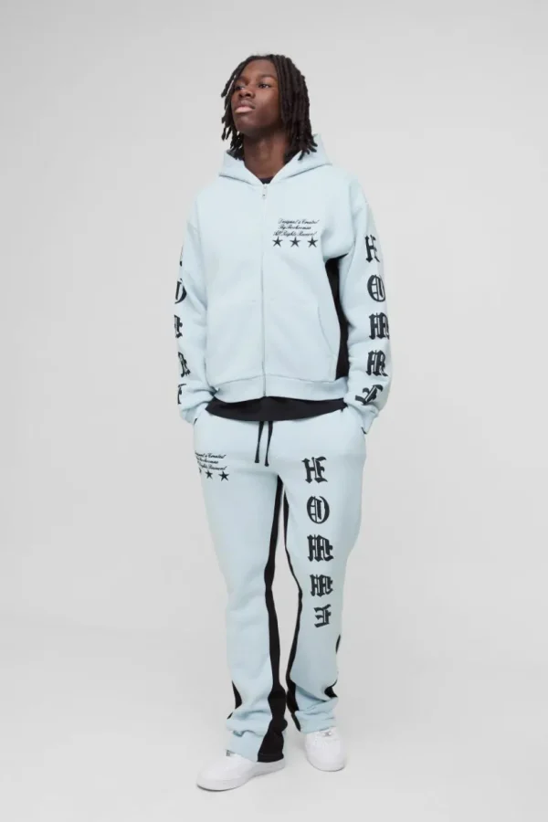 boohooMAN Oversized Boxy Gothic Homme Printed Gusset Tracksuit | Tracksuits