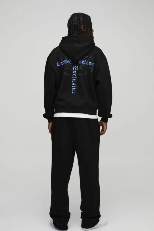 boohooMAN Oversized Boxy Gothic Print Curve Seam Zip Through Hoodie | Hoodies & Sweats