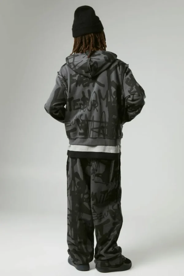 boohooMAN Oversized Boxy Graffiti Print Zip Through Loopback Hoodie | Hoodies & Sweats