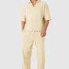 boohooMAN Oversized Boxy Half Sleeve V Neck Polo And Trouser Set | Sets & Coords