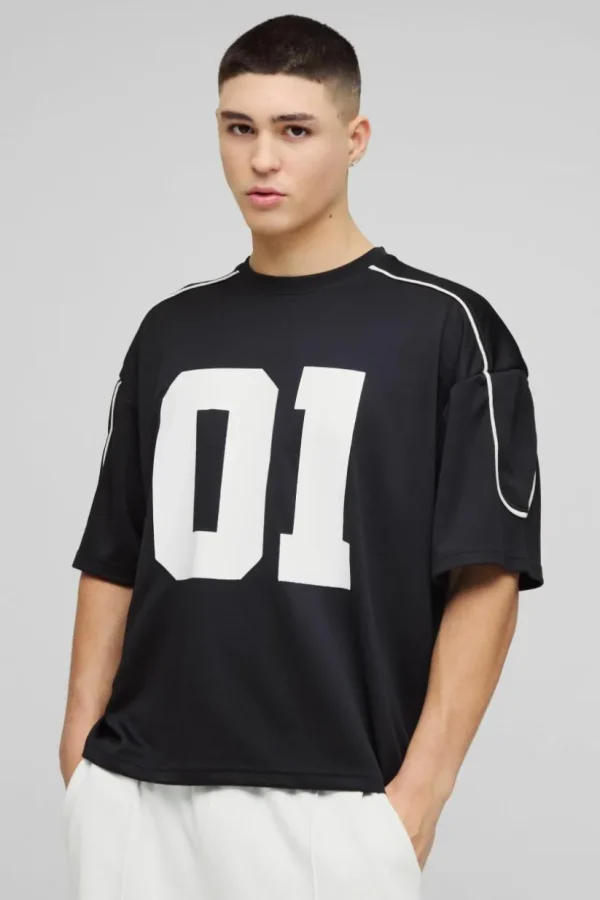 boohooMAN Oversized Boxy Half Sleeve Varsity T-Shirt | T-Shirts