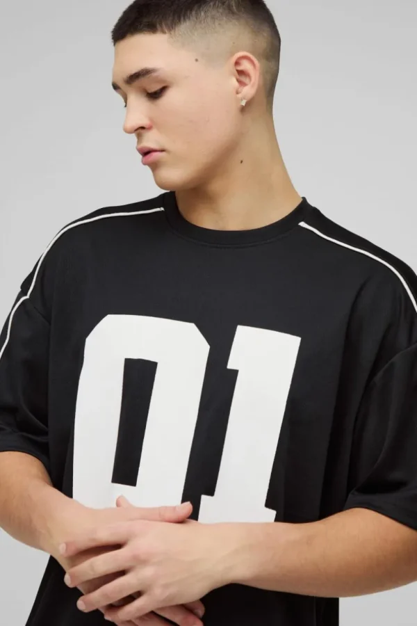 boohooMAN Oversized Boxy Half Sleeve Varsity T-Shirt | T-Shirts