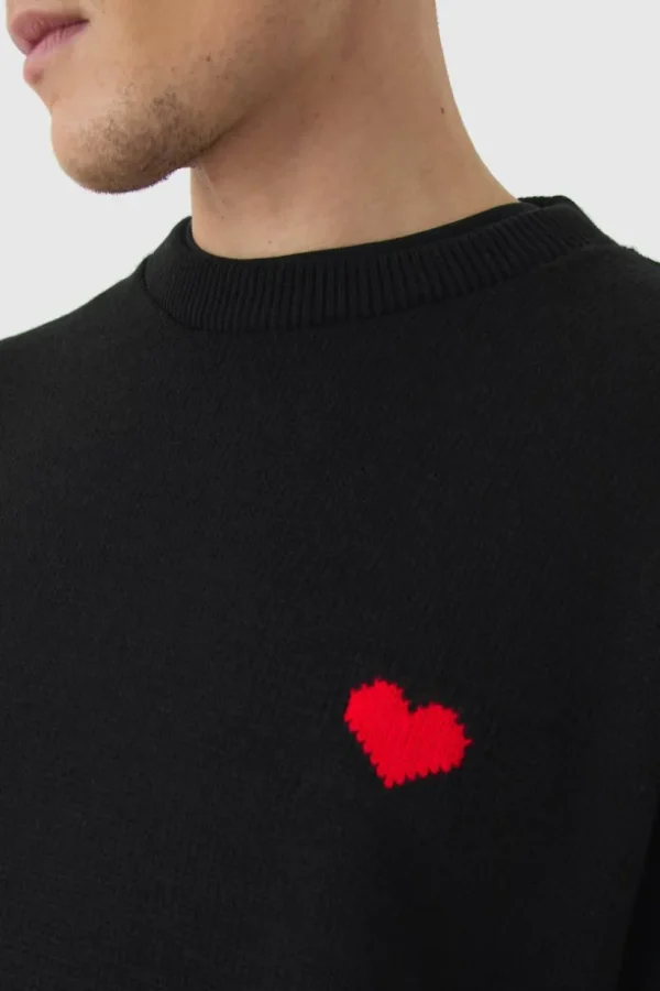 boohooMAN Oversized Boxy Heart Jumper | Knitwear | Going Out Knitwear