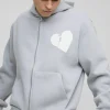 boohooMAN Oversized Boxy Hearts Puff Print Zip Through Hoodie | Hoodies & Sweats | T-Shirts