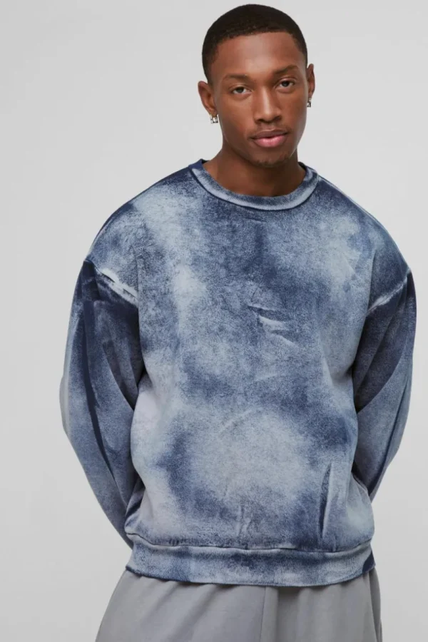 boohooMAN Oversized Boxy Heavy Bleach Wash Sweatshirt | Hoodies & Sweats | T-Shirts