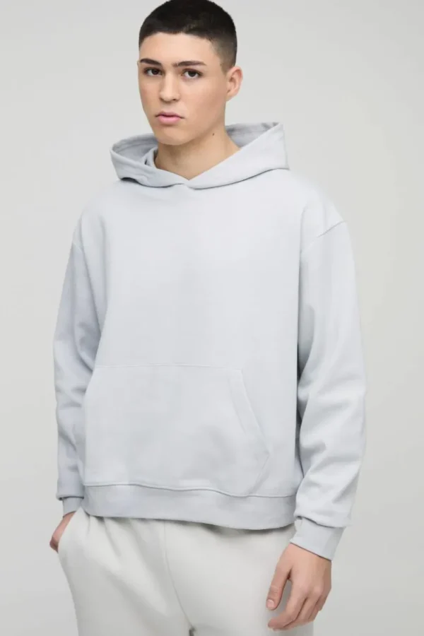 boohooMAN Oversized Boxy Heavyweight Interlock Hoodie | Man | T-Shirts