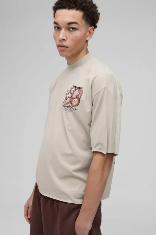 boohooMAN Oversized Boxy Heavyweight Borg Teddy Graphic T-shirt | T-Shirts