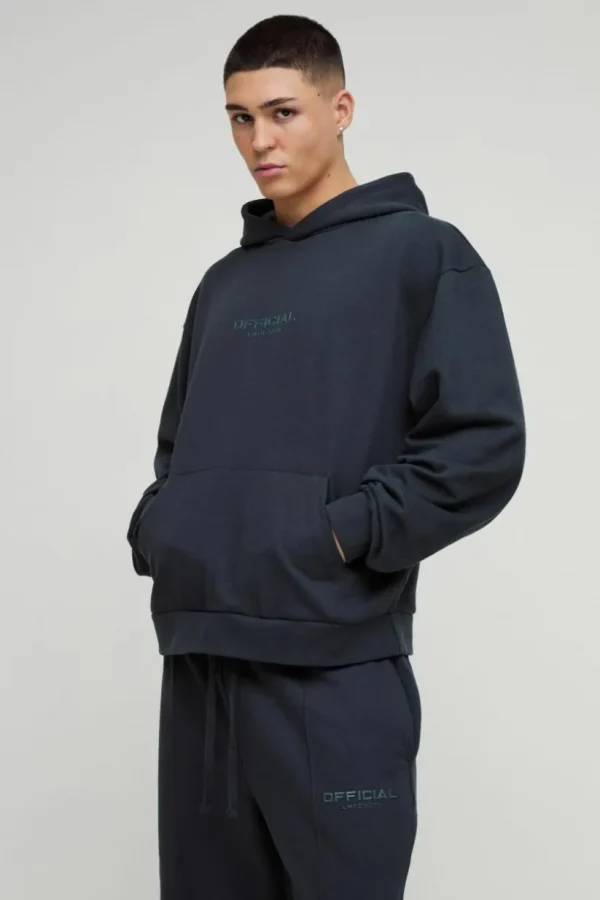 boohooMAN Oversized Boxy Heavyweight Hoodie Tracksuit | Tracksuits