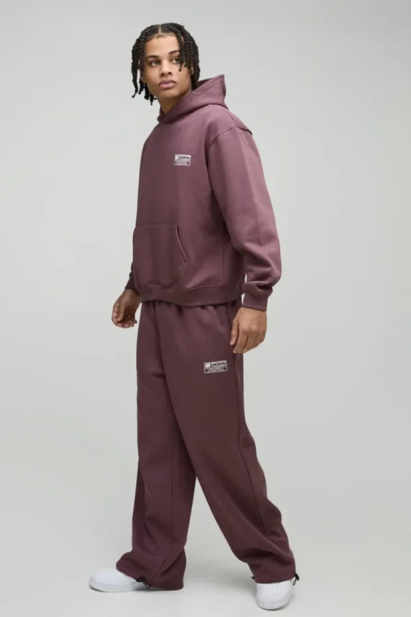 boohooMAN Oversized Boxy Hoodie & Wide Leg Tie Cuff Tracksuit | Tracksuits