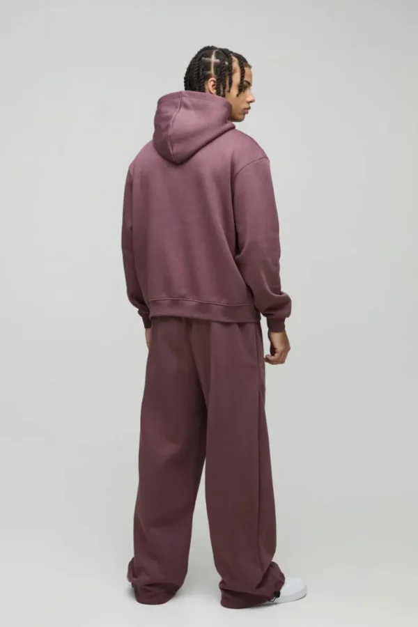 boohooMAN Oversized Boxy Hoodie & Wide Leg Tie Cuff Tracksuit | Tracksuits