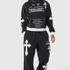 boohooMAN Oversized Boxy Limited Edition Cross Applique Hoodie and Jogger Tracksuit | Tracksuits