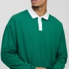 boohooMAN Oversized Boxy Long Sleeve Contrast Polo | Going Out Polo Shirts