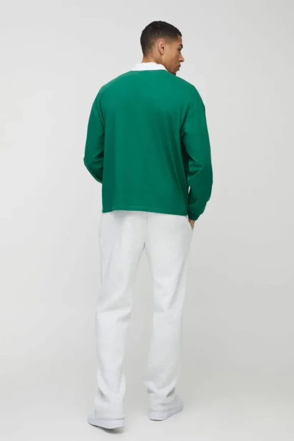 boohooMAN Oversized Boxy Long Sleeve Contrast Polo | Going Out Polo Shirts