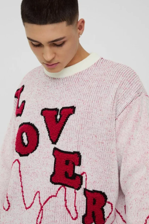 boohooMAN Oversized Boxy Lover Textured Knitted Jumper | Knitwear | Going Out Knitwear